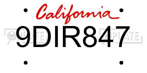 9DIR847 California License Plate
