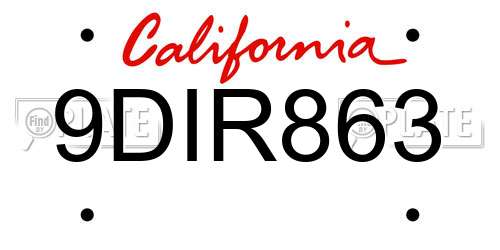 9DIR863 California License Plate