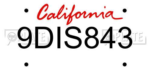 9DIS843 California License Plate