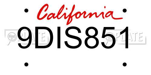 9DIS851 California License Plate