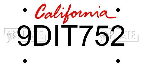 9DIT752 California License Plate