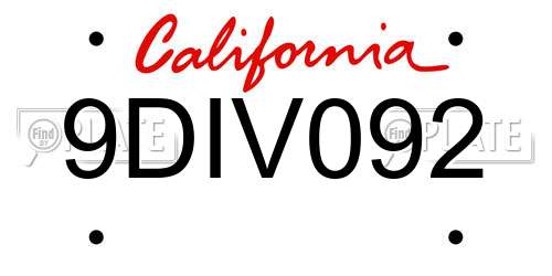 9DIV092 California License Plate
