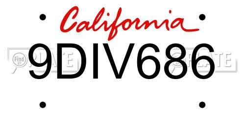 9DIV686 California License Plate