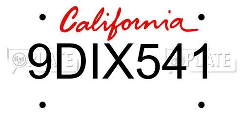 9DIX541 California License Plate