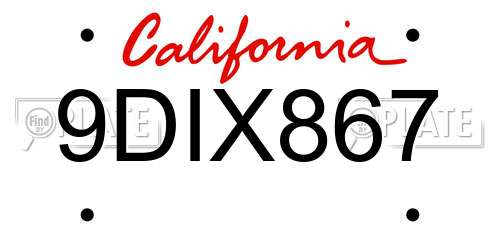 9DIX867 California License Plate