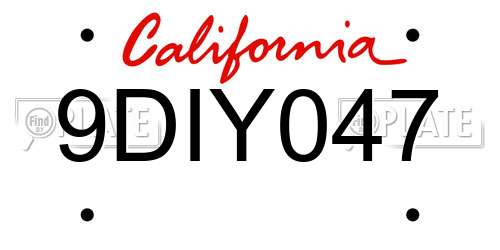 9DIY047 California License Plate