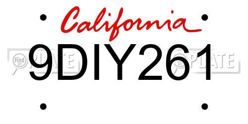 9DIY261 California License Plate