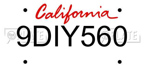 9DIY560 California License Plate