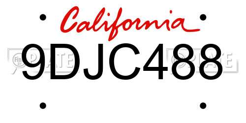 9DJC488 California License Plate