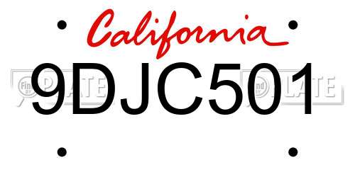 9DJC501 California License Plate