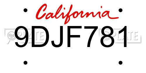9DJF781 California License Plate