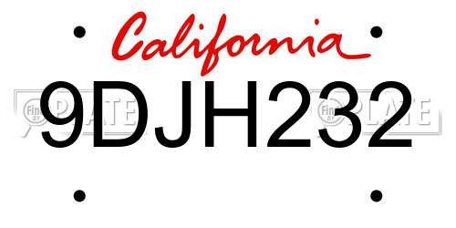 9DJH232 California License Plate
