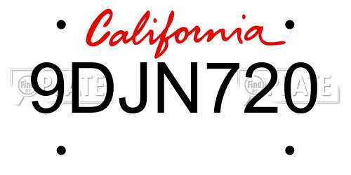 9DJN720 California License Plate