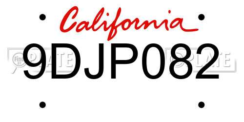 9DJP082 California License Plate