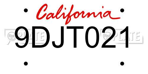 9DJT021 California License Plate