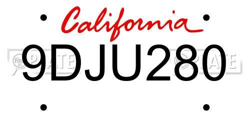 9DJU280 California License Plate
