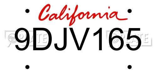 9DJV165 California License Plate