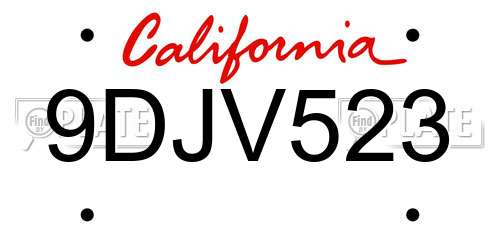 9DJV523 California License Plate