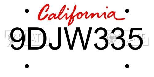 9DJW335 California License Plate
