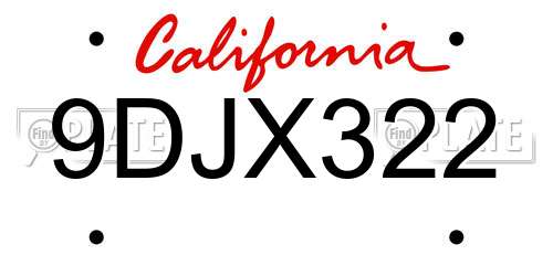 9DJX322 California License Plate