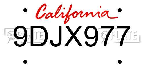 9DJX977 California License Plate