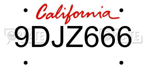 9DJZ666 California License Plate