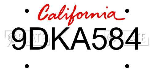 9DKA584 California License Plate
