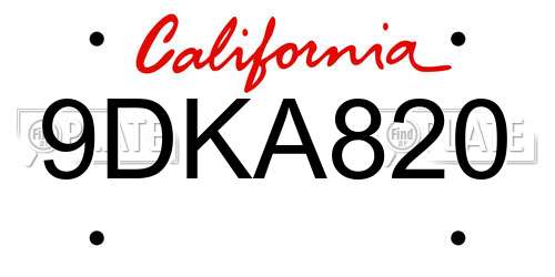 9DKA820 California License Plate
