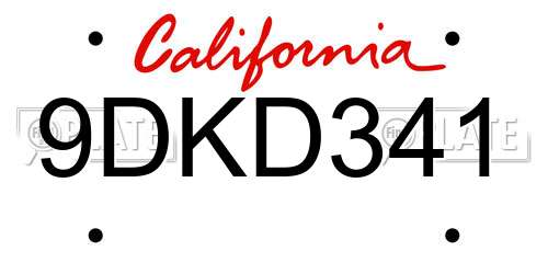 9DKD341 California License Plate