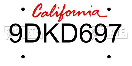9DKD697 California License Plate
