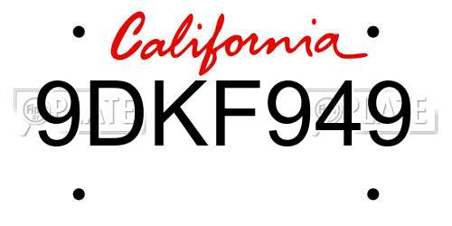 9DKF949 California License Plate
