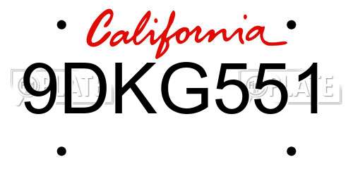 9DKG551 California License Plate