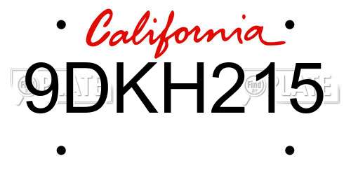 9DKH215 California License Plate