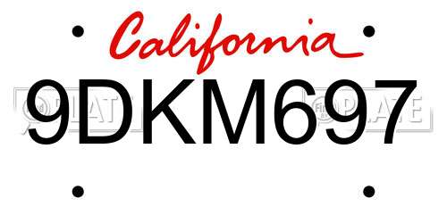 9DKM697 California License Plate