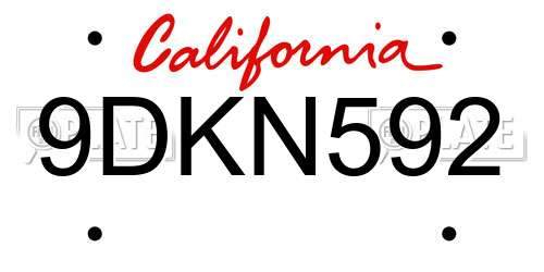 9DKN592 California License Plate