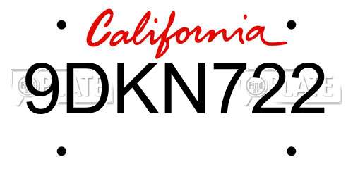 9DKN722 California License Plate