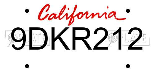 9DKR212 California License Plate