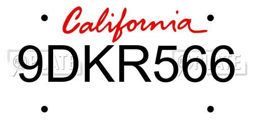 9DKR566 California License Plate