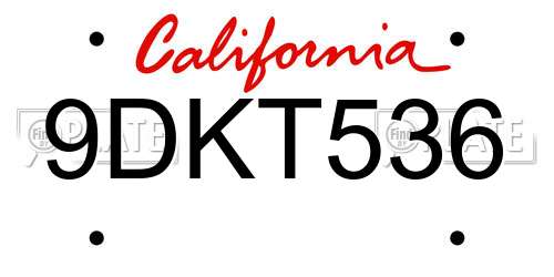 9DKT536 California License Plate