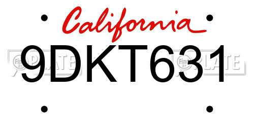 9DKT631 California License Plate
