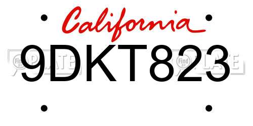 9DKT823 California License Plate
