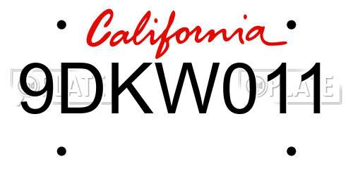 9DKW011 California License Plate