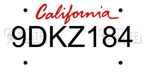 9DKZ184 California License Plate