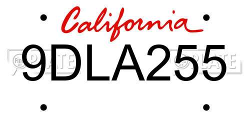 9DLA255 California License Plate