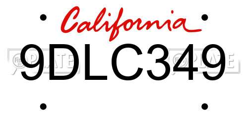 9DLC349 California License Plate