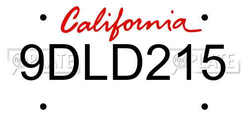 9DLD215 California License Plate