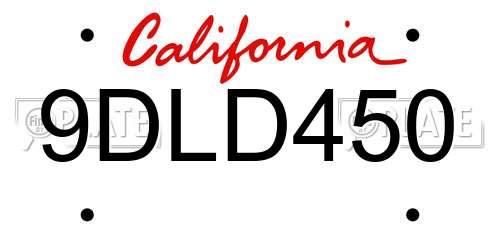 9DLD450 California License Plate
