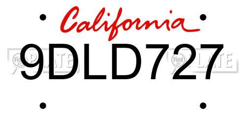 9DLD727 California License Plate