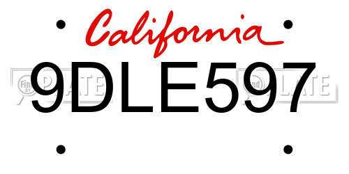 9DLE597 California License Plate