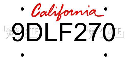 9DLF270 California License Plate